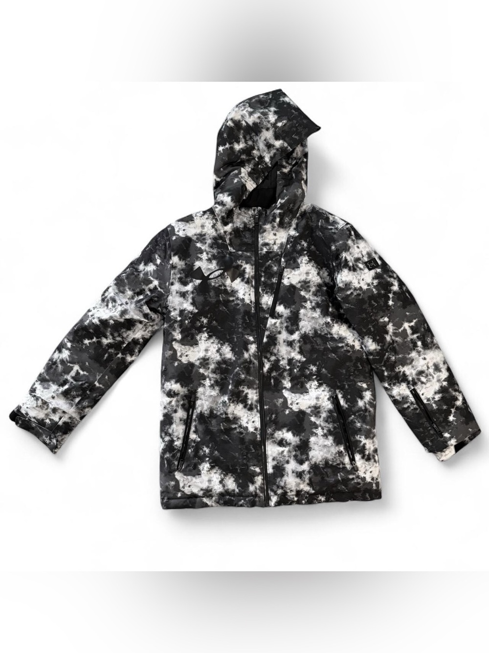 Under Armour black & white tie-dye marble puffer puff jacket Size YXL winter